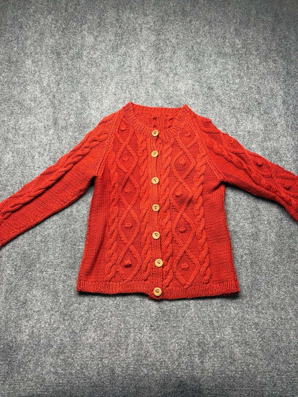 Mini Boden inspired handmade Red Cosy Cable Knit Bobble Cardigan Sweater medium